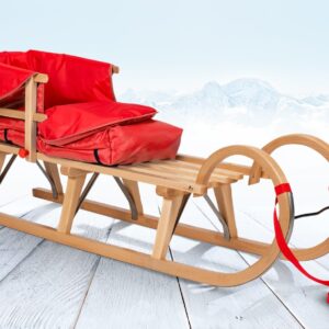 Impag® Hörner-Schlitten Holz 115 cm, Zuggurt, Lehne, Fußsack Rot""
