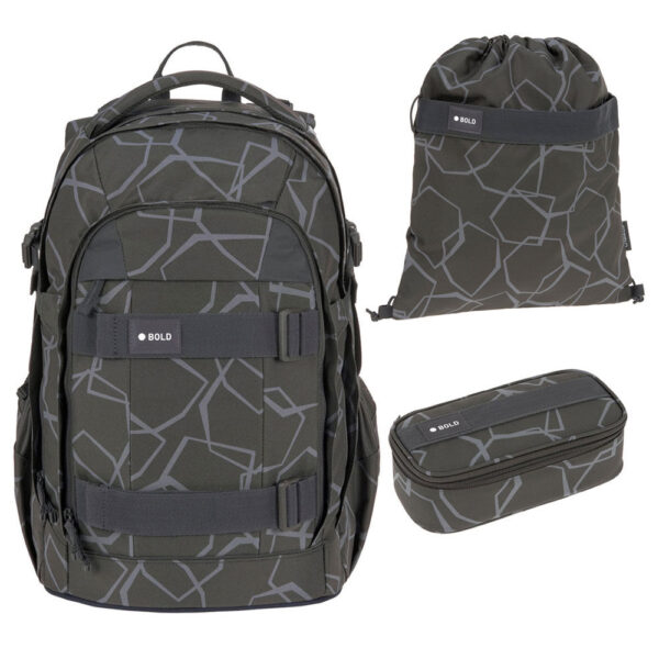 Bold Origin Schulrucksack-Set 3tlg Edges Grey