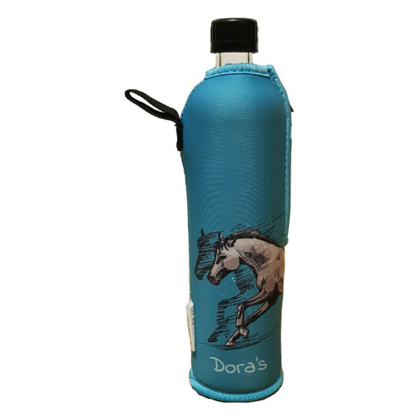 Doras Glasflasche mit Neoprenbezug 500 ml Pferd
