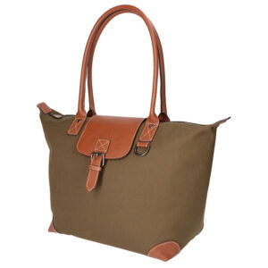 Leather Design Schoolbag Umhängetasche Canvas Green/Cognac