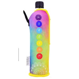 Doras Glasflasche mit Neoprenbezug 500 ml Chakren