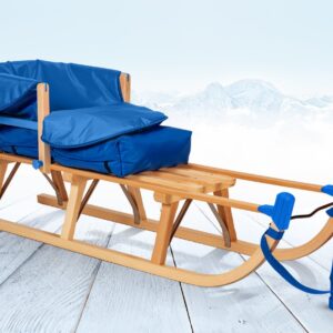 Impag® Davos-Schlitten Holz 115 cm, Zuggurt, Lehne, Fußsack Blau""