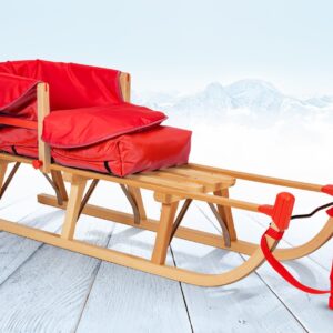 Impag® Davos-Schlitten Holz 115 cm, Zuggurt, Lehne, Fußsack Rot""