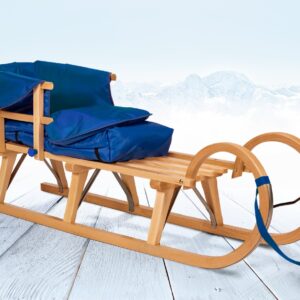 Impag® Hörner-Schlitten Holz 115 cm, Zuggurt, Lehne, Fußsack Blau""
