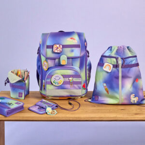 LÄSSIG Boxy Unique Schulranzen-Set 7tlg Gradient Green/Purpl