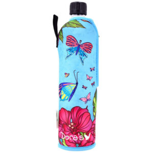 Doras Glasflasche mit Neoprenbezug 500 ml Schmetterling Blau