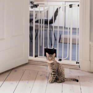 IMPAG® Katzenschutzgitter 107 cm hoch mit Katzenklappe 73 - 82 cm""